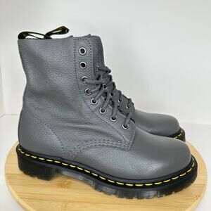 Dr. Martens 1460 Pascal Pebbled Gray Leather Combat Moto Boots Lace Up Size 7
